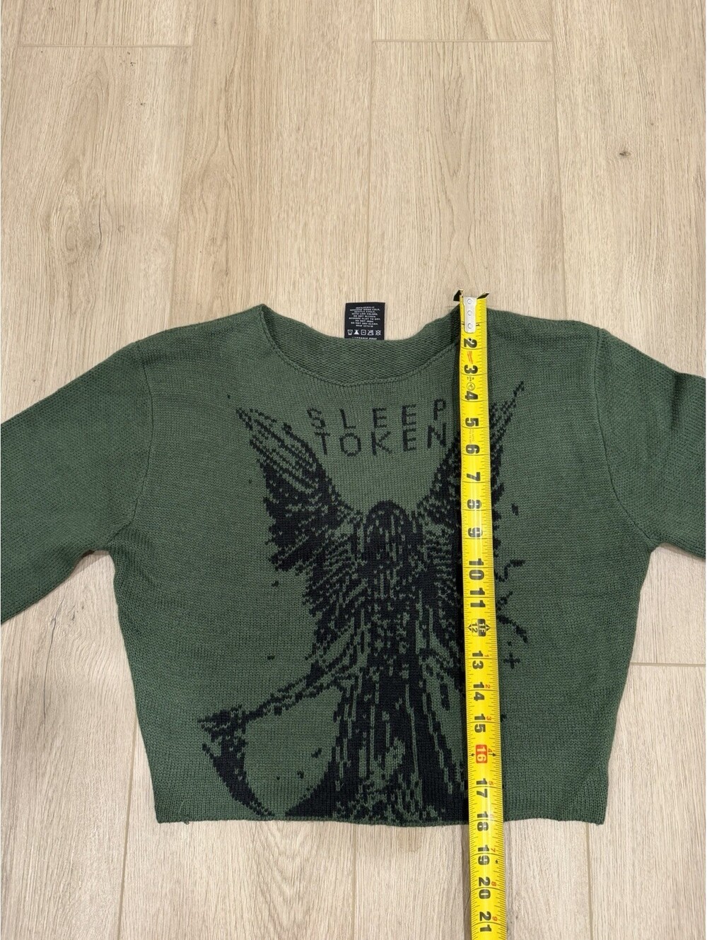 Hot Topic Sleep Token Green Cropped Knit Sweater Bell Sleeve Large - Picture 9 of 13